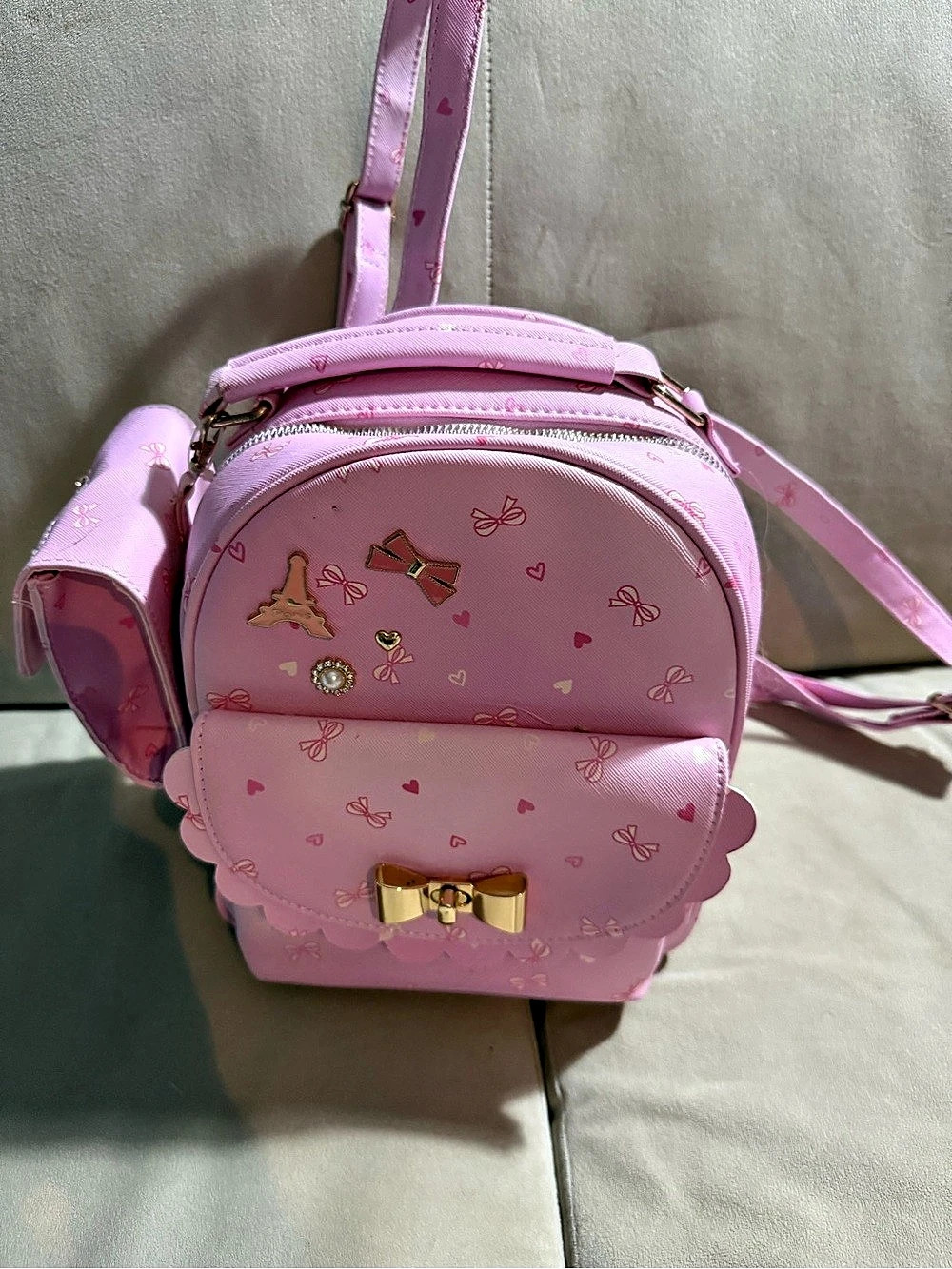 Pink Bow Charm Backpack - Picture 3 of 9